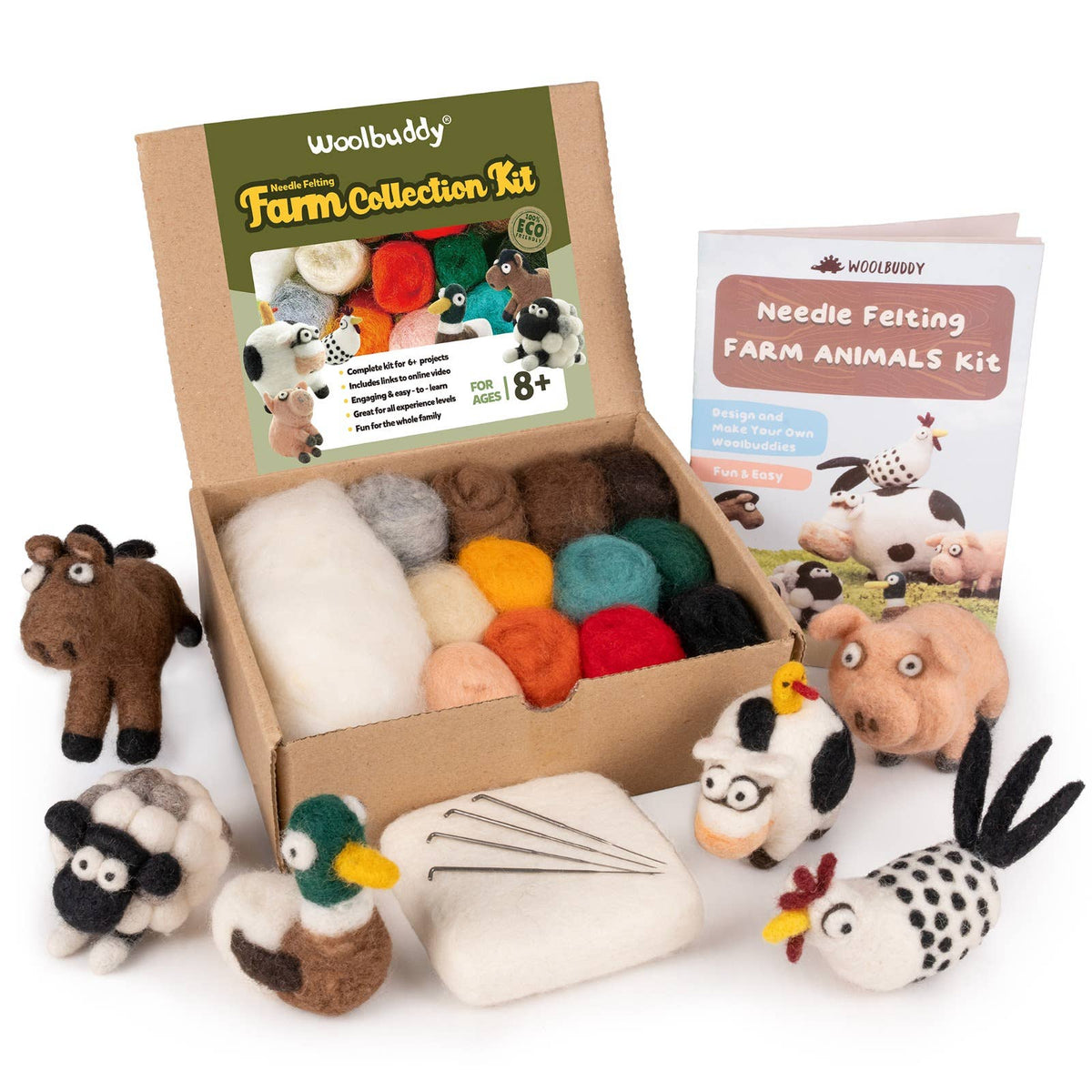 Woolbuddy - DIY Needle Felting Farm Collection Kit –Craft 6 cute animals