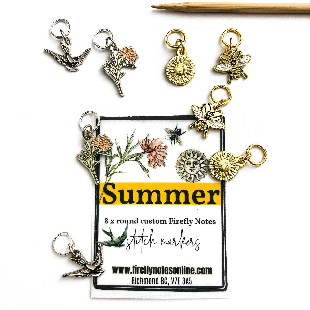 Firefly Notes - Summer stitch markers, custom Firefly Notes stitch markers