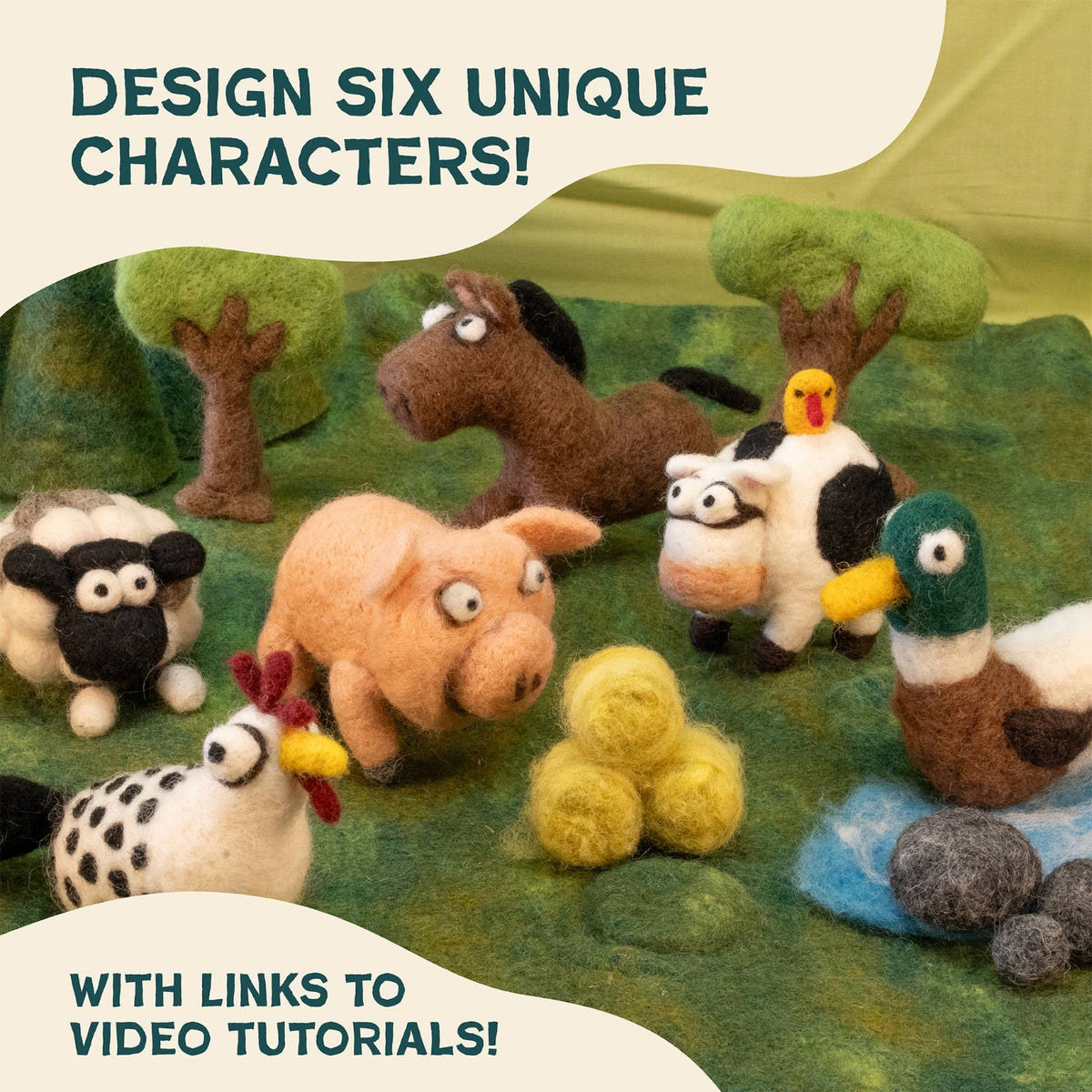 Woolbuddy - DIY Needle Felting Farm Collection Kit –Craft 6 cute animals
