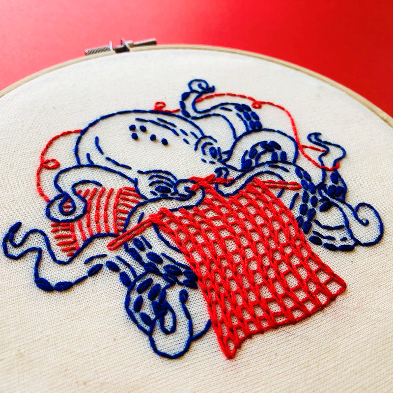 Hook, Line & Tinker - Knitting Octopus Complete Embroidery Kit