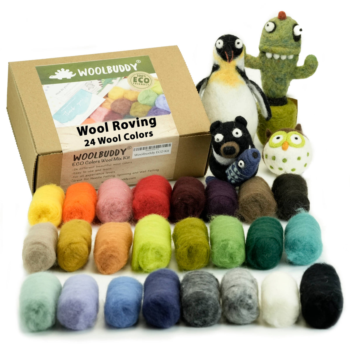 Woolbuddy - Eco Wool Fibre Collection Kit – 40 or 60 Colors - for spinning and felting