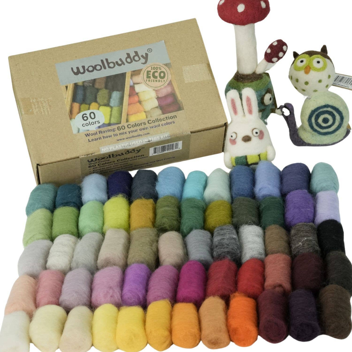 Woolbuddy - Eco Wool Fibre Collection Kit – 40 or 60 Colors - for spinning and felting