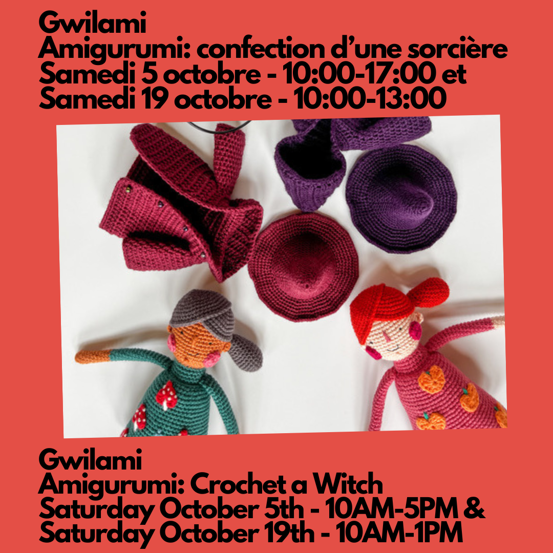 Gwilami - Amigurumi ; confection d’une sorcière au crochet - Samedi, 5 octobre - 10h à 17h et Samedi, 19 octobre - 10h à 13h
