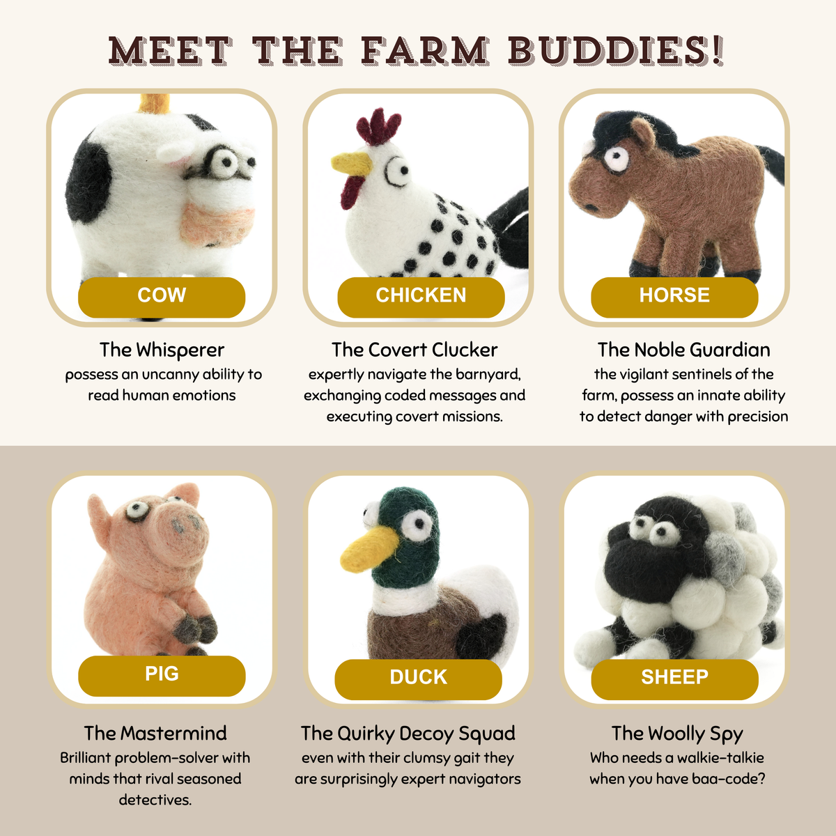 Woolbuddy - DIY Needle Felting Farm Collection Kit –Craft 6 cute animals