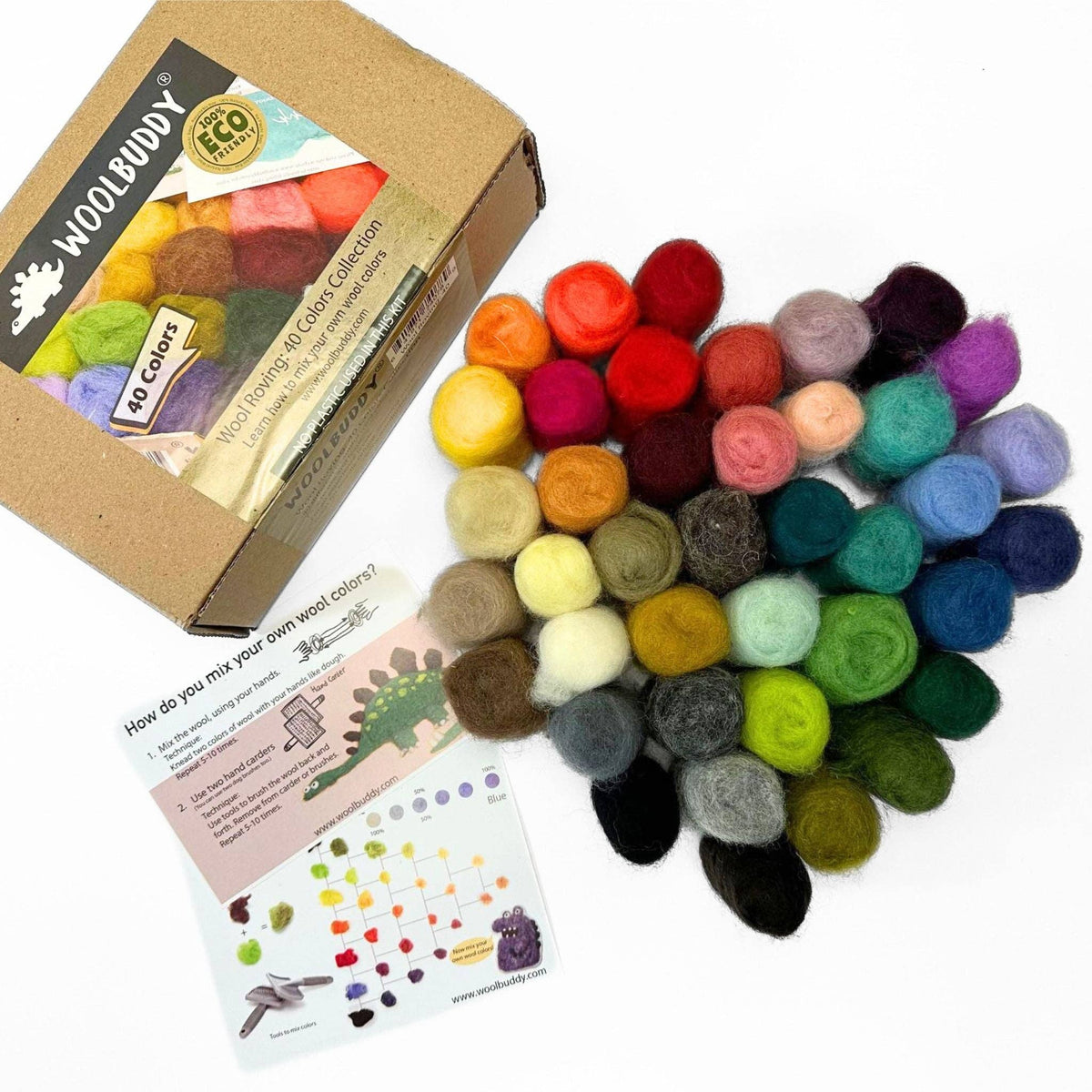 Woolbuddy - Eco Wool Fibre Collection Kit – 40 or 60 Colors - for spinning and felting