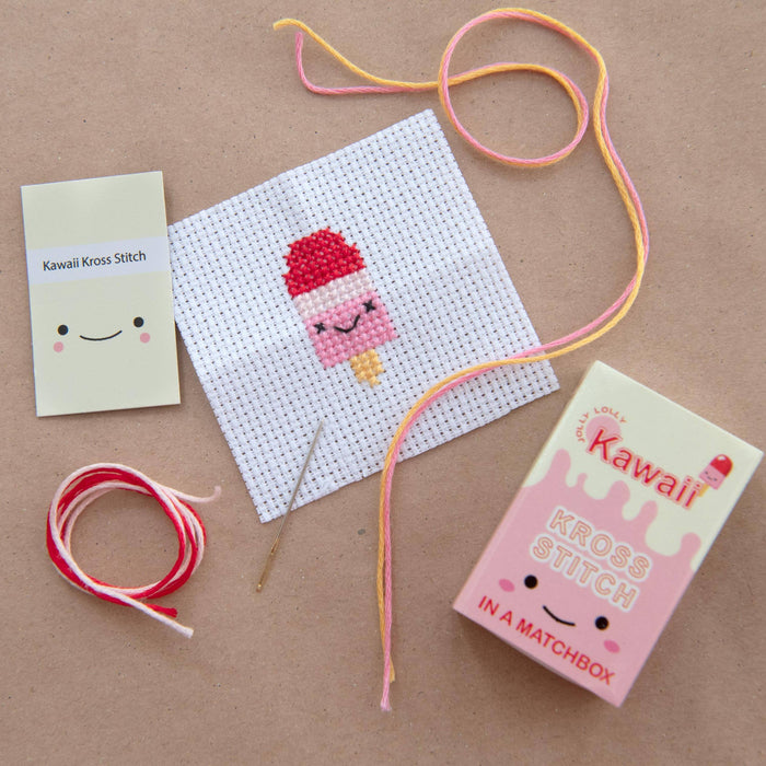 Marvling Bros Ltd - Kawaii Ice Lolly Mini Cross Stitch Kit In A Matchbox