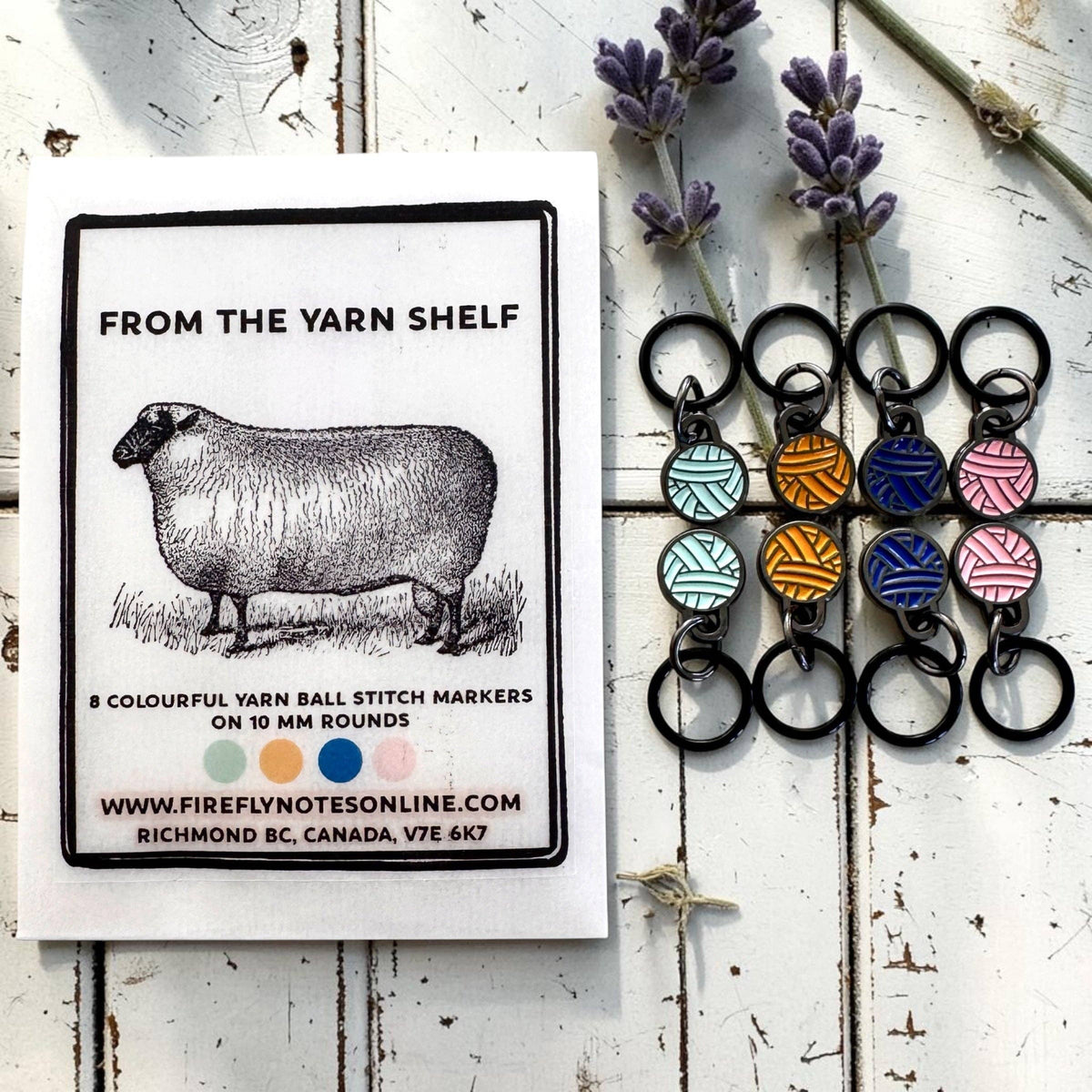 Firefly Notes - From the Yarn Shelf – Yarn Ball Stitch Marker Set (Set of 8) | Knitting Stitch Markers