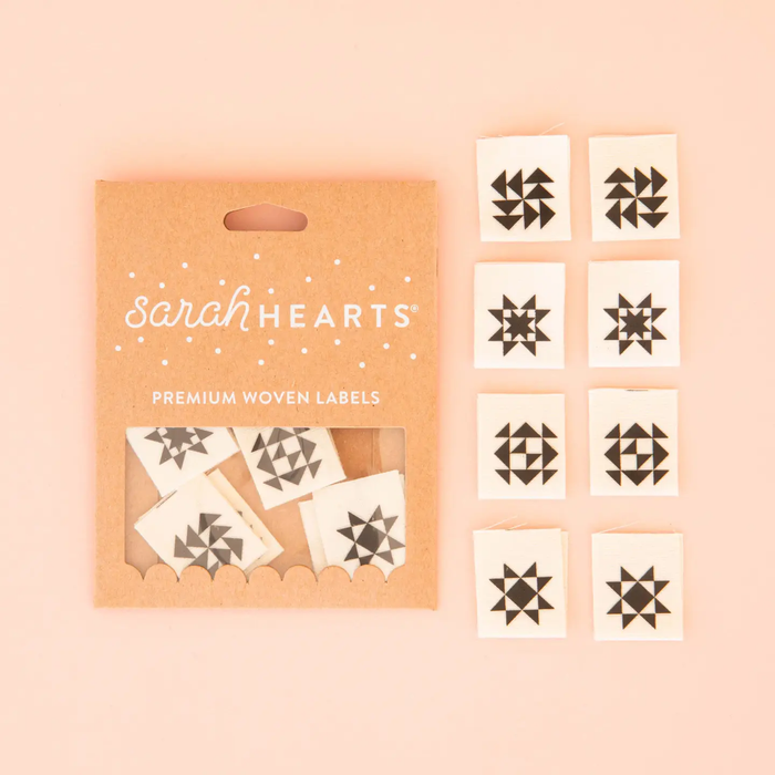 Sarah Hearts - Black Quilt Block Multipack - Sewing Organic Cotton Quilt and Garment Labels