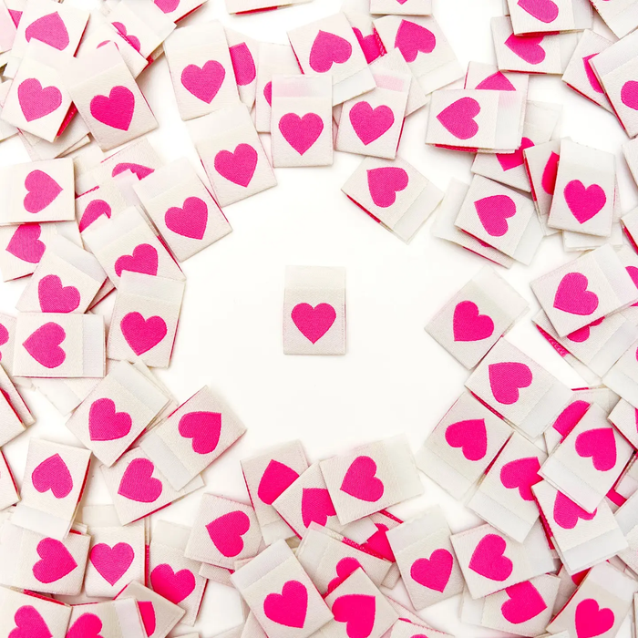 Sarah Hearts - Pink Heart Woven Labels - Sewing Clothing Gift Tags