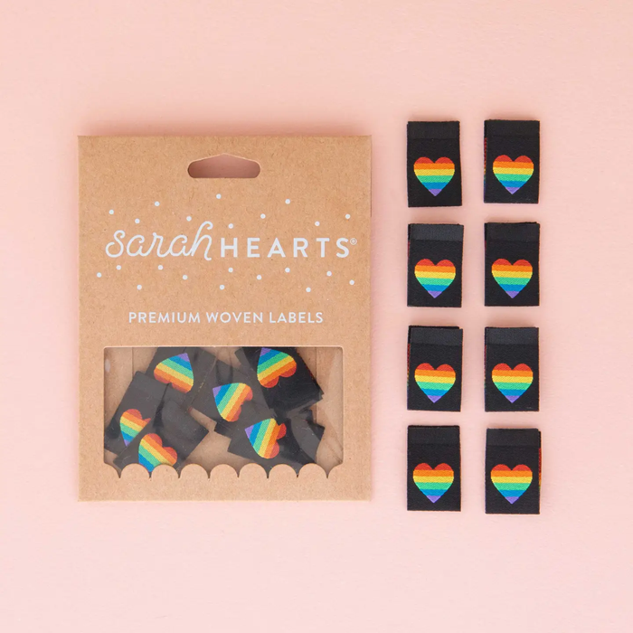 Sarah Hearts - Pride Rainbow Heart Woven Sewing Quilt and Garment Labels