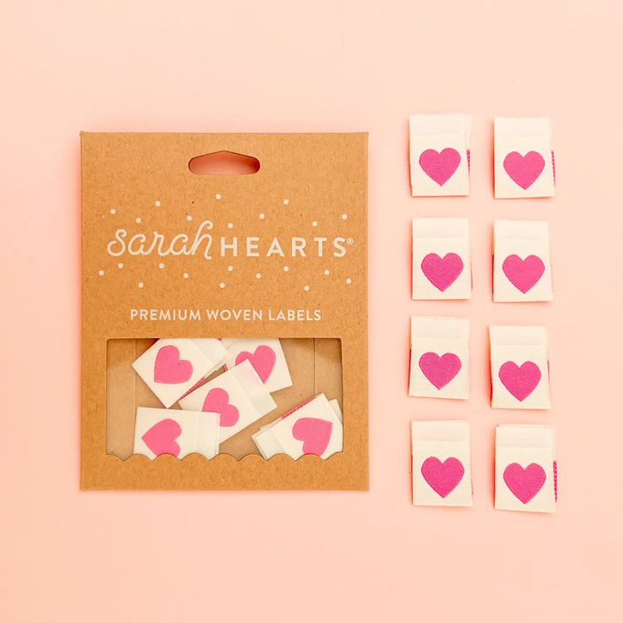 Sarah Hearts - Pink Heart Woven Labels - Sewing Clothing Gift Tags