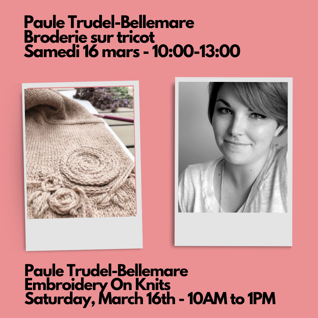 Paule Trudel Bellemare - Floral embroidery on knitting - Saturday March 16th - 10AM to 1PM