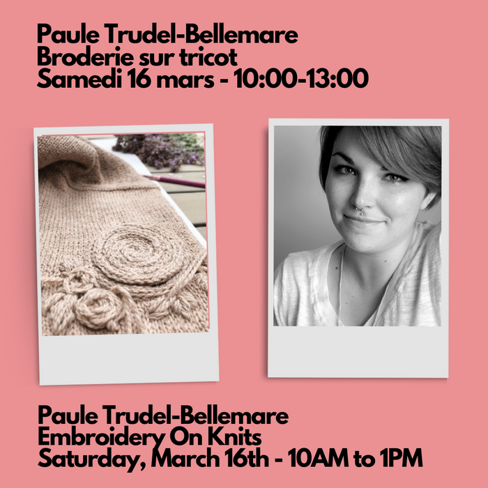 Paule Trudel Bellemare - Broderie florale sur tricot - Samedi 16 mars - 10h à 13h