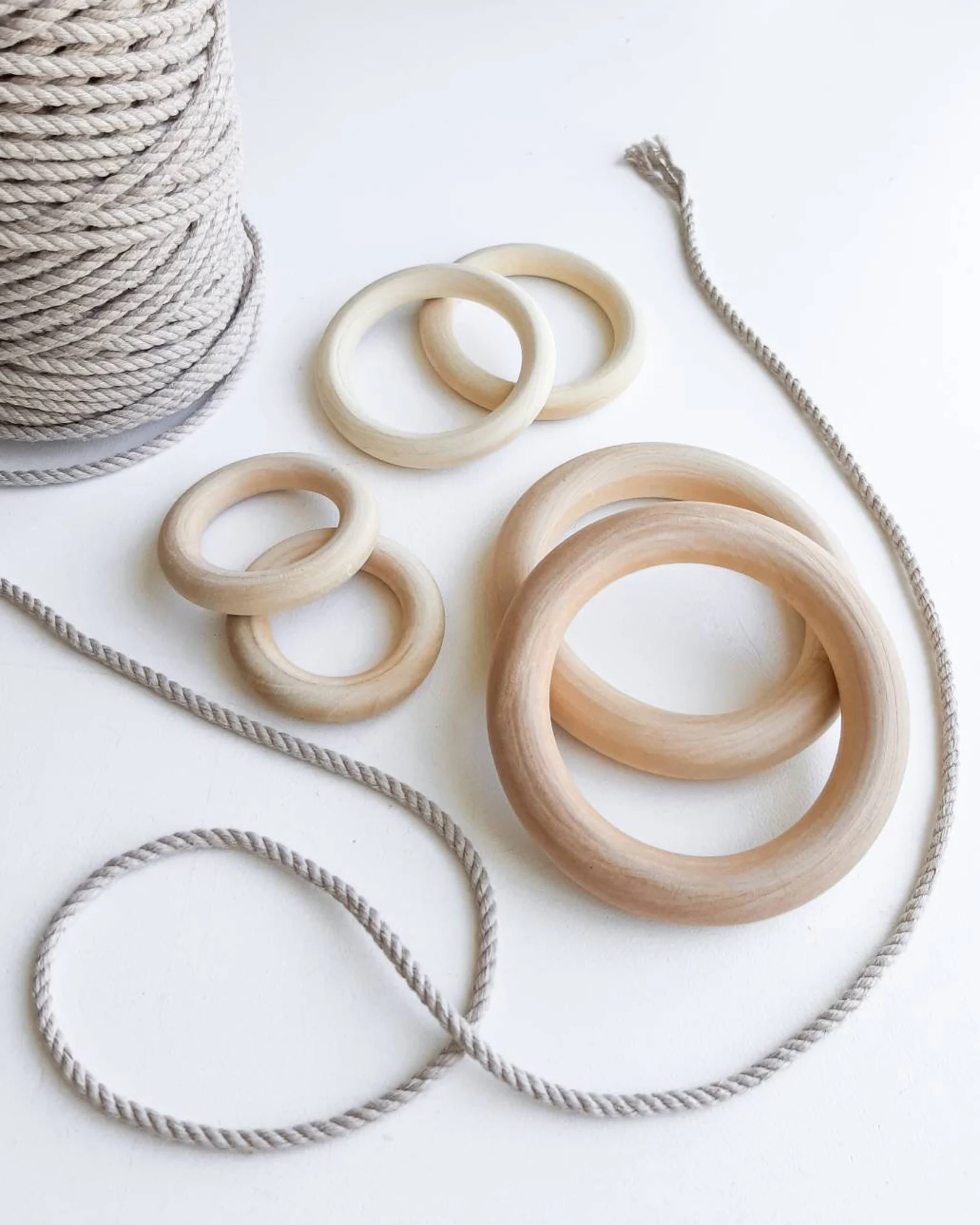 Macrame by JM - Wood Macrame rings/ 6 pieces, macrame supplies, 55mm, 70mm,  95mm, natural unfinished wood, plant hanger rings, macrame rings, wood
