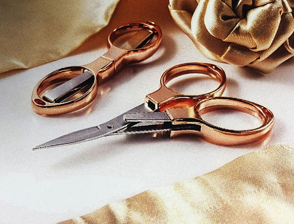 Hemline Rose Gold Folding Scissors, 10cm / 3.9"